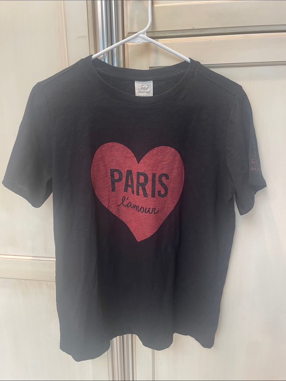 cinq a sept Black Tee with Red Heart 'PARIS' Graphic- NWT